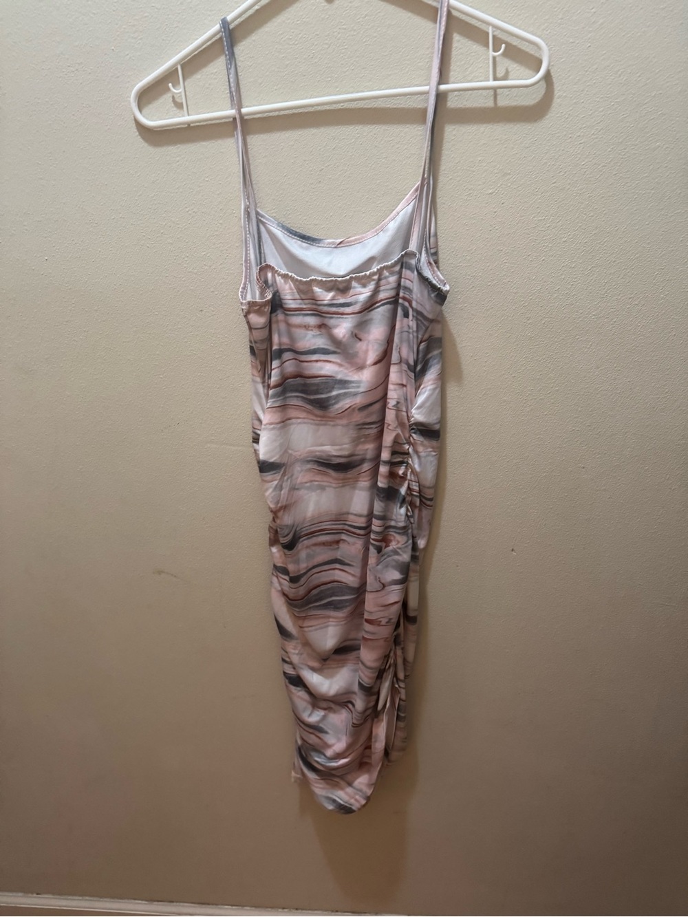 SHEIN Pink Marble-Print Slip Midi Dress